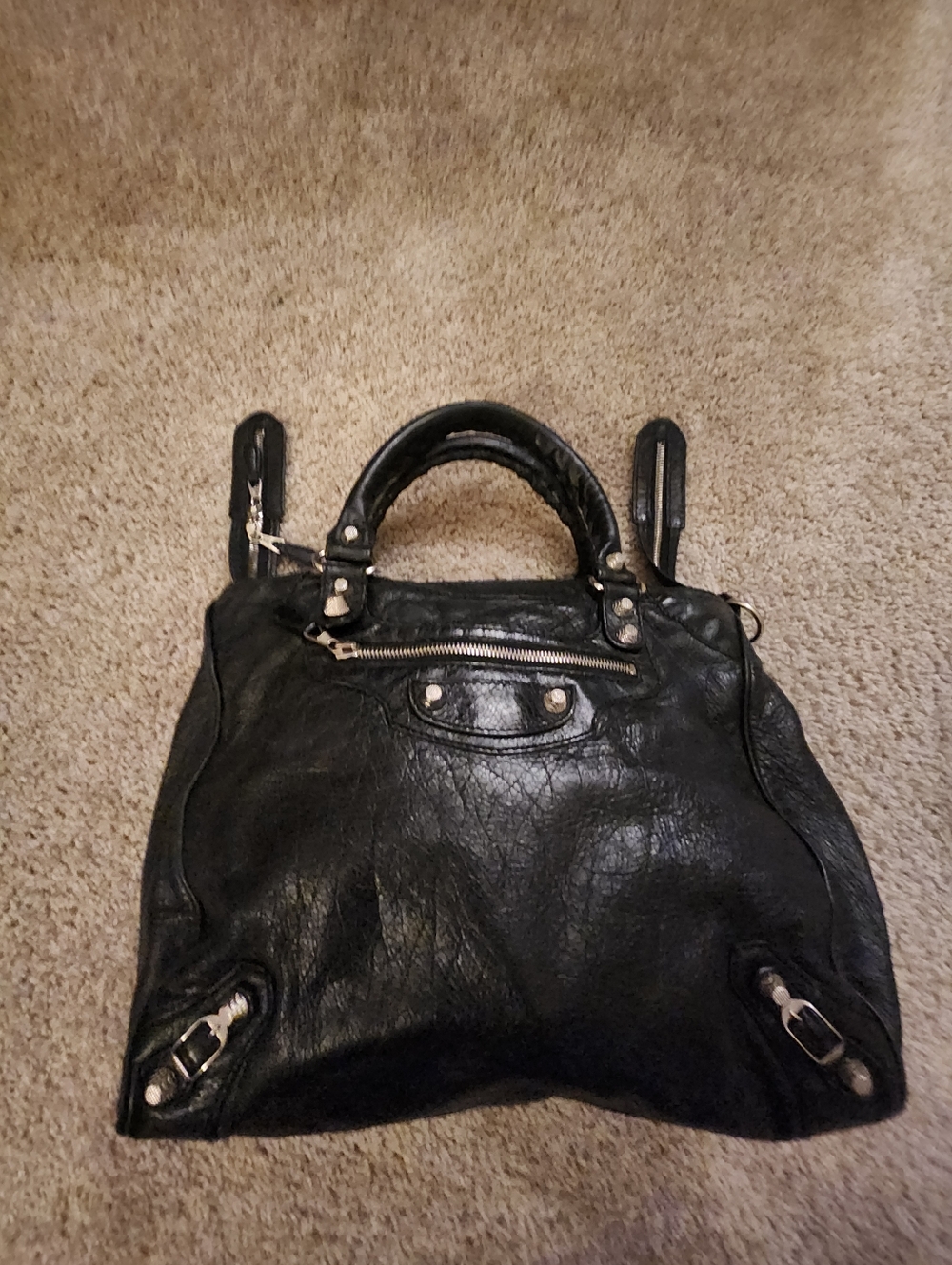Authentic Balanciaga Classic Black Leather Satchel Handbag - Picture 5 of 9